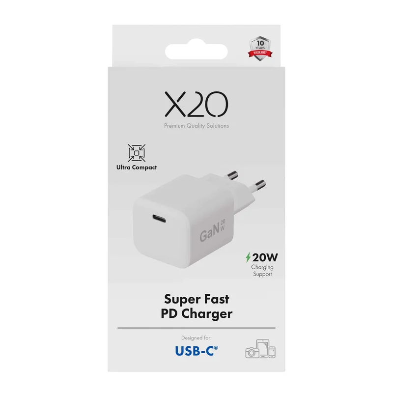 X2O 20W Home Charger USB-C GaN White - 3401002