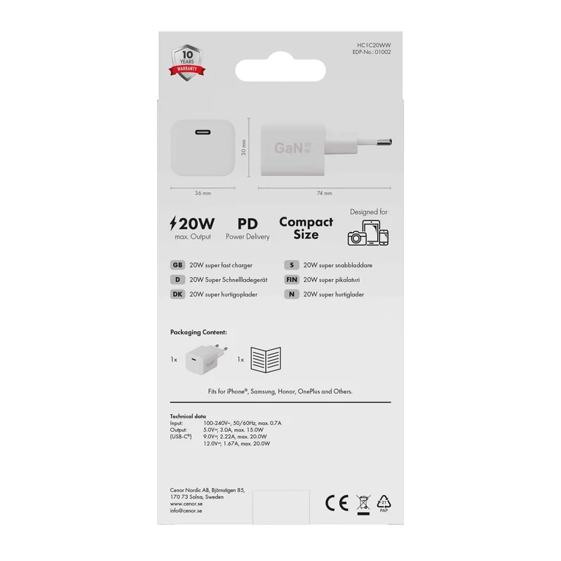 X2O 20W Home Charger USB-C GaN White - 3401002