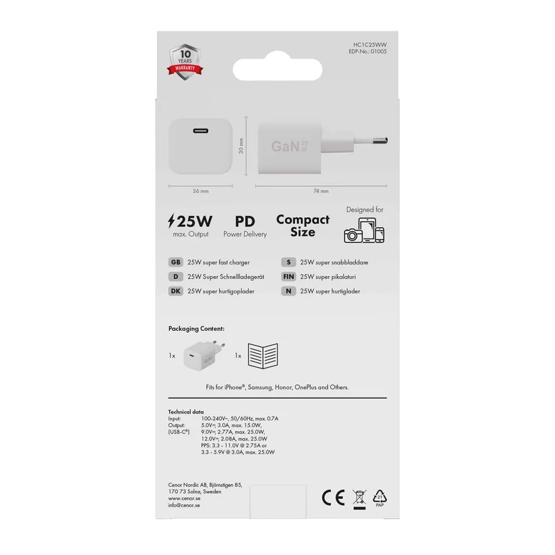 X2O 25W Home Charger USB-C GaN White - 3401005