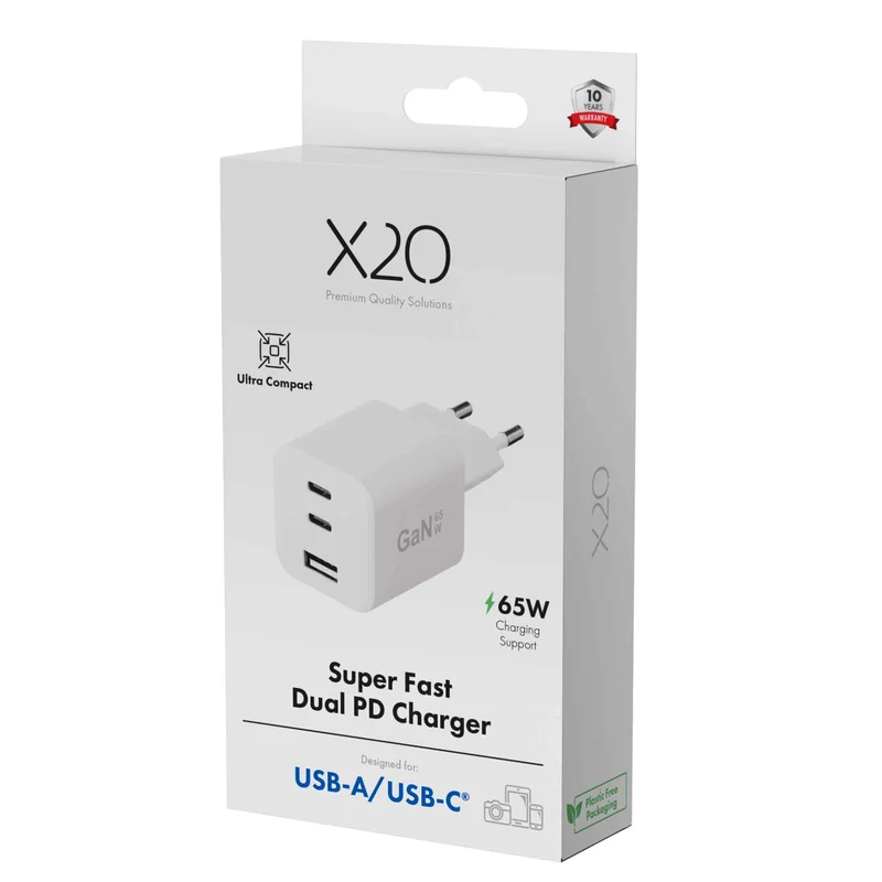 X2O 65W Tripple Home Charger USB-C/C/A GaN White - 3401010