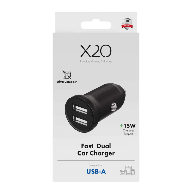 X2O 2x12W Dual Car Charger USB-A/A Black - 3401012