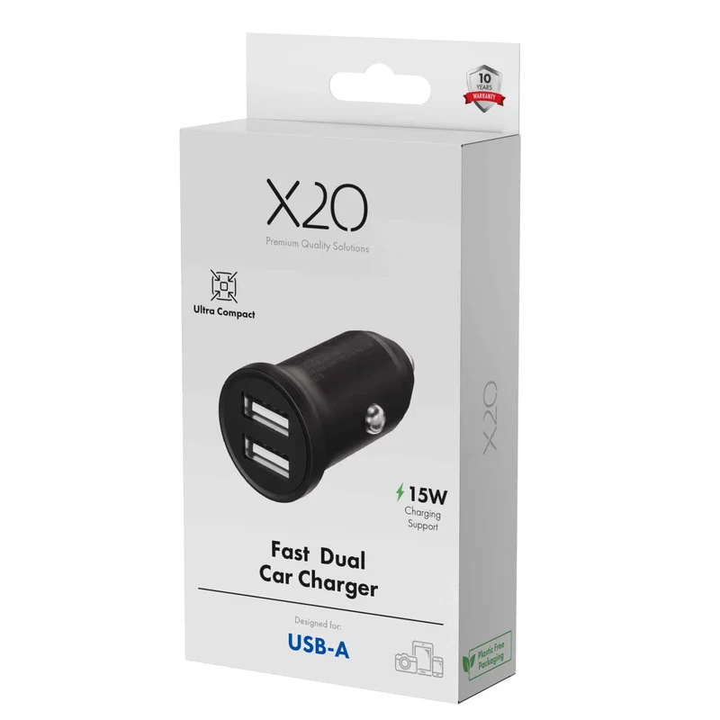 X2O 2x12W Dual Car Charger USB-A/A Black - 3401012