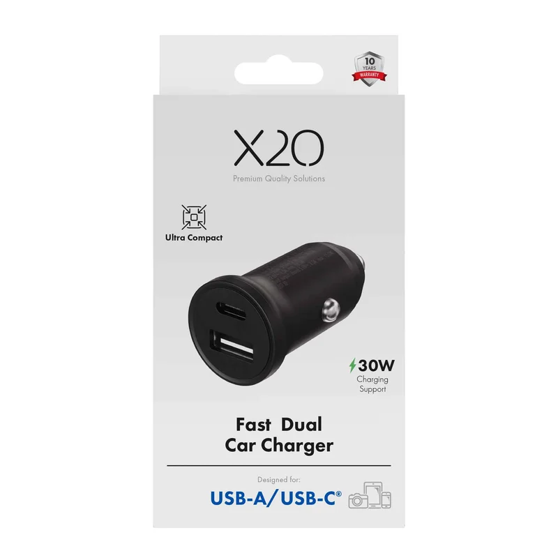 X2O 30W Dual Car Charger USB-C/A Black - 3401013