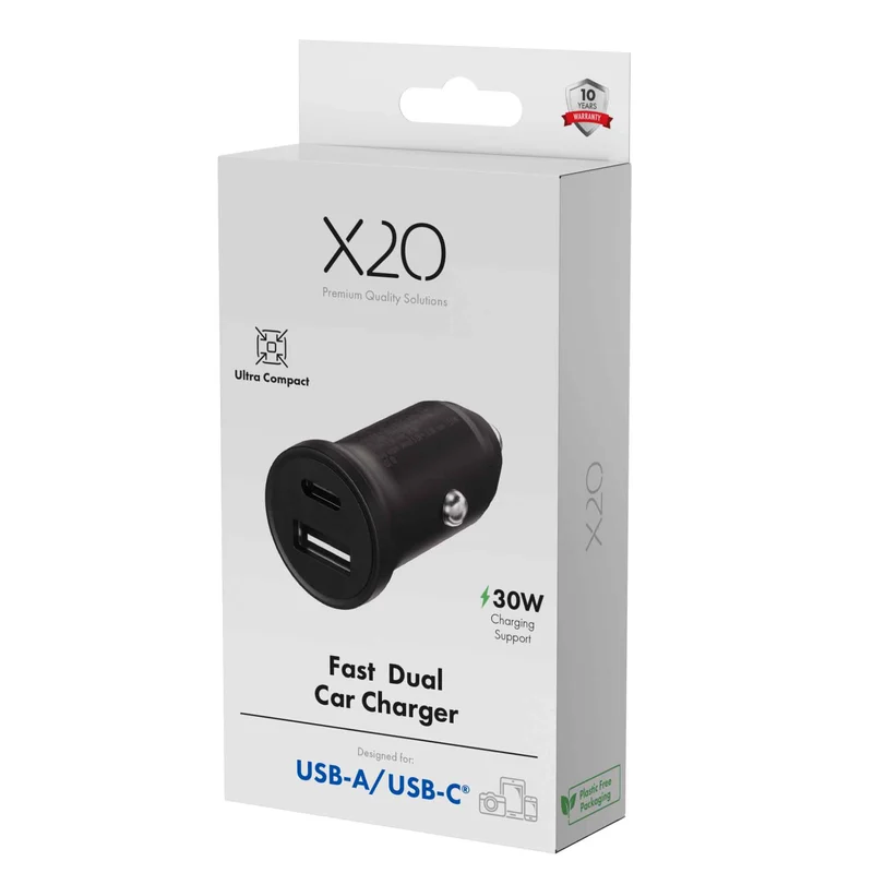 X2O 30W Dual Car Charger USB-C/A Black - 3401013