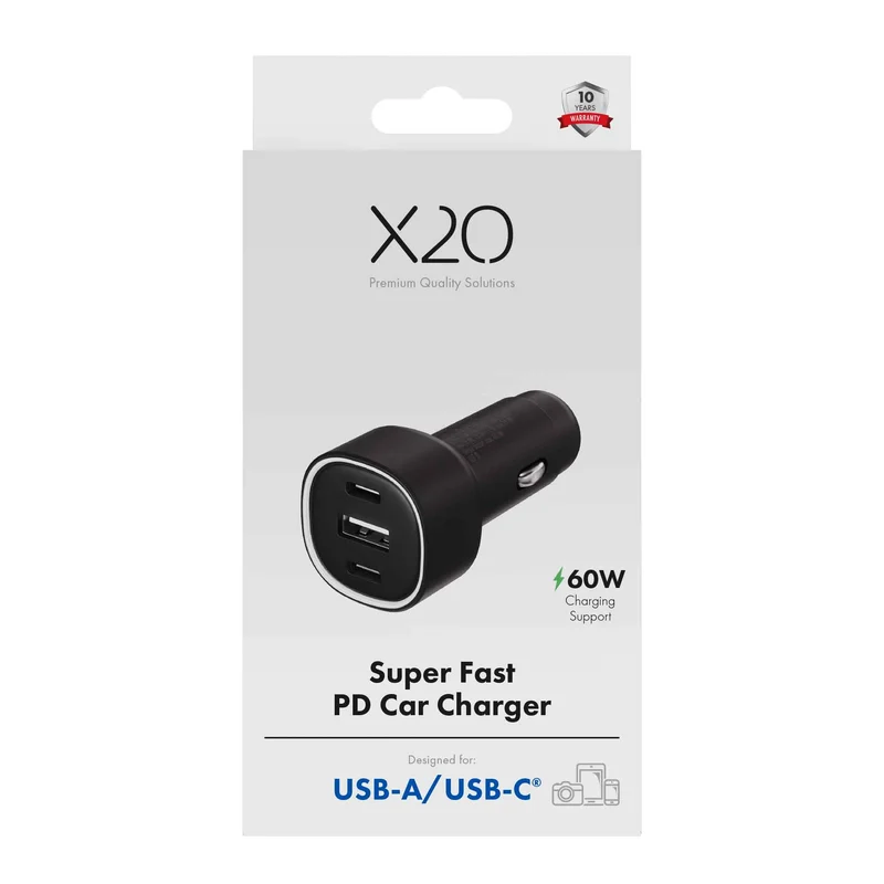 X2O 60W Tripple Car Charger USB-C/C/A Black - 3401014