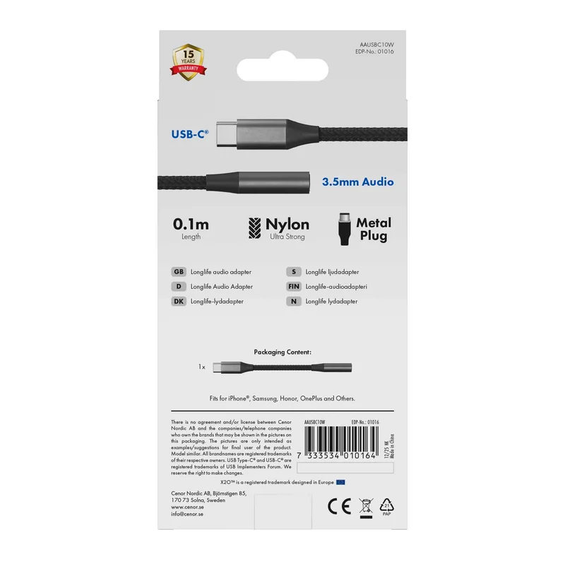 X2O Longlife USB-C Audio Adapter USB-C/3.5mm 0.1m Black - 3401016