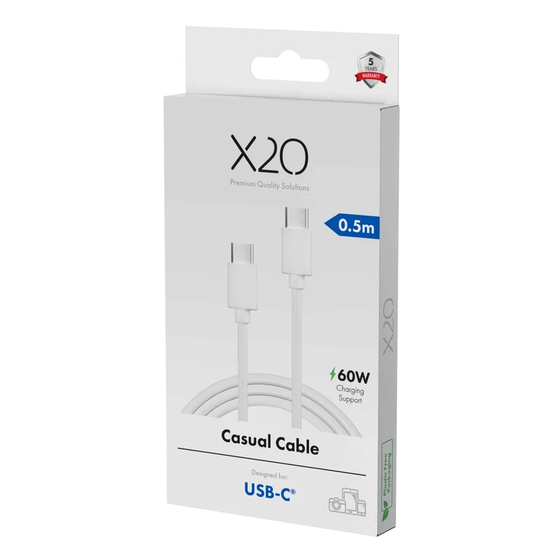 X2O Basic 60W USB-C/C cable 0.5m White - 3401017