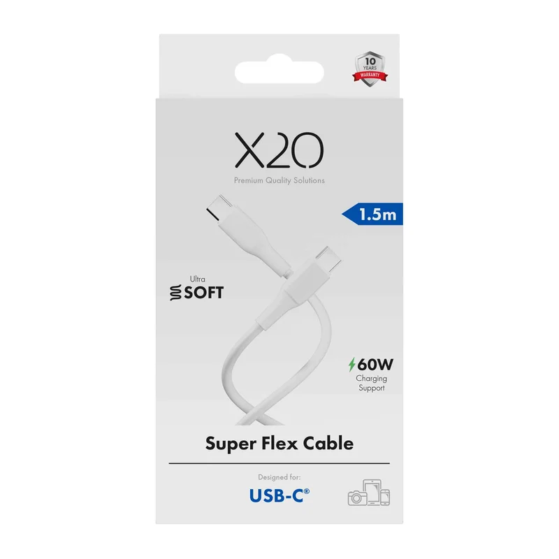 X2O SUPERFLEX 60W USB-C/C cable 1.5m White - 3401020
