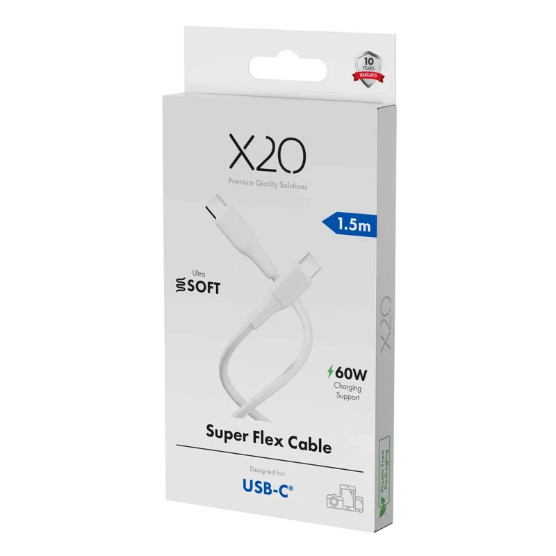 X2O SUPERFLEX 60W USB-C/C cable 1.5m White - 3401020