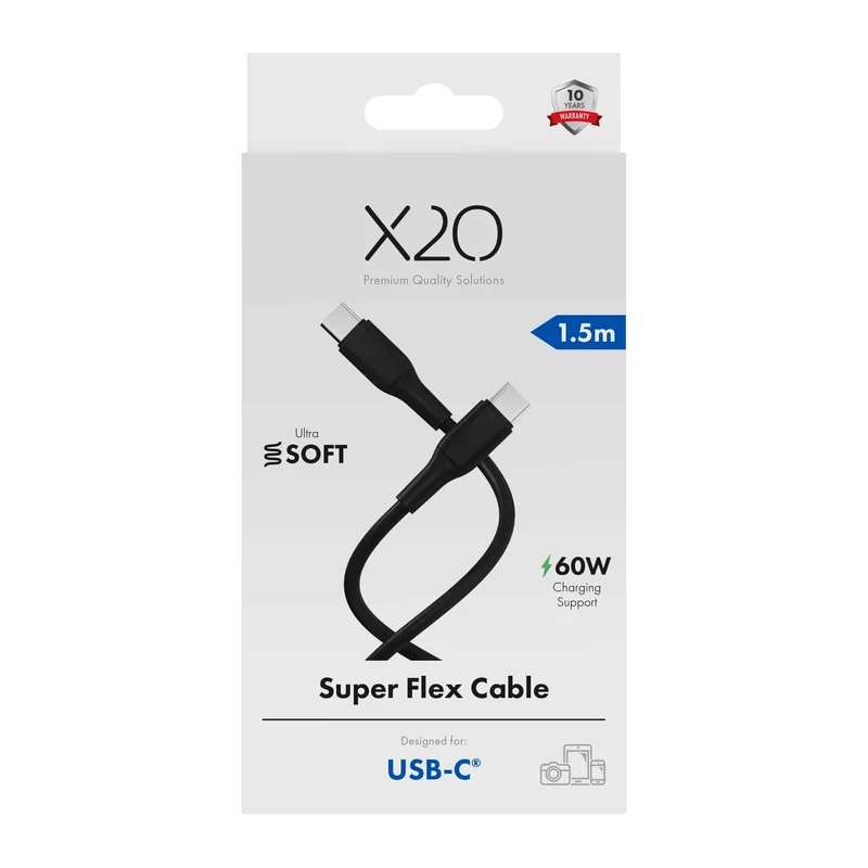 X2O SUPERFLEX 60W USB-C/C cable 1.5m Black - 3401021