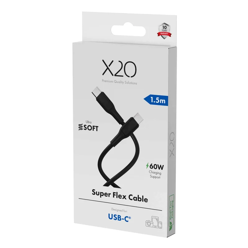 X2O SUPERFLEX 60W USB-C/C cable 1.5m Black - 3401021