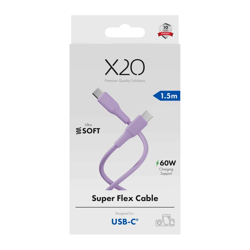 X2O SUPERFLEX 60W USB-C/C cable 1.5m Pink - 3401023