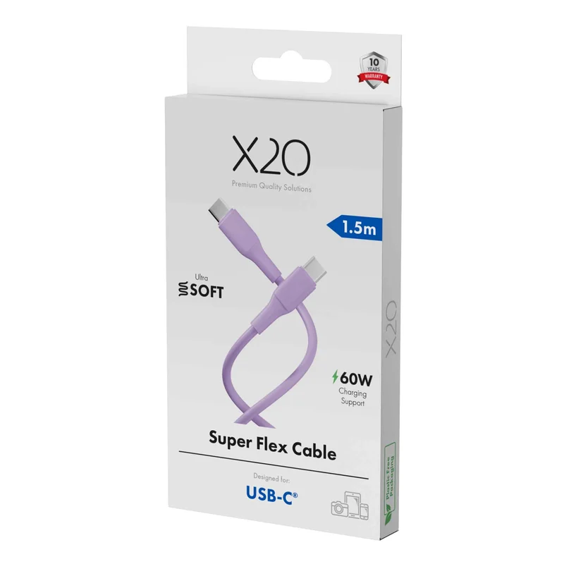 X2O SUPERFLEX 60W USB-C/C cable 1.5m Pink - 3401023