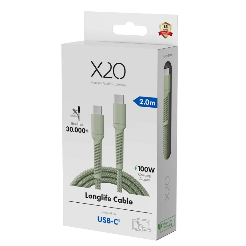 X2O Longlife 100W USB-C/C cable 2M Sage - 3401031