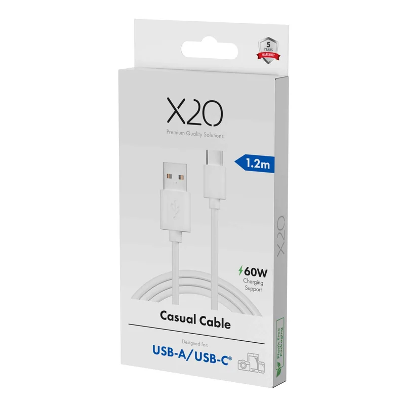 X2O Basic USB-A/C 60W cable 1.2m White - 3401040