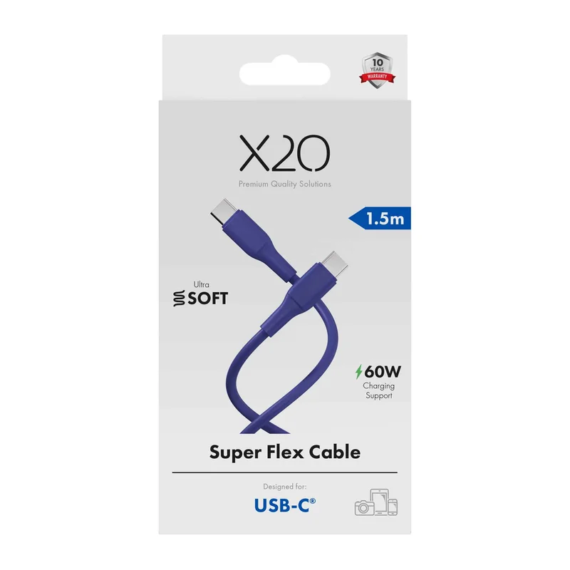 X2O SUPERFLEX 60W USB-C/C cable 1.5m Dark blue - 3401052