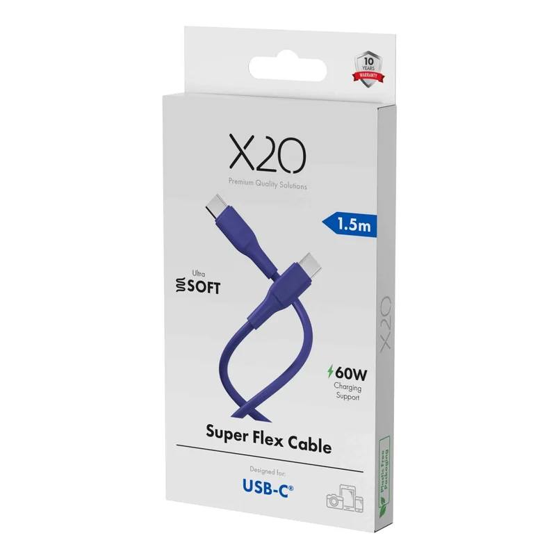 X2O SUPERFLEX 60W USB-C/C cable 1.5m Dark blue - 3401052