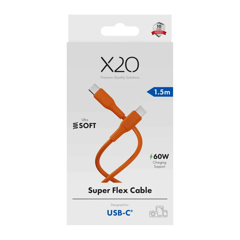 X2O SUPERFLEX 60W USB-C/C cable 1.5m Orange - 3401053