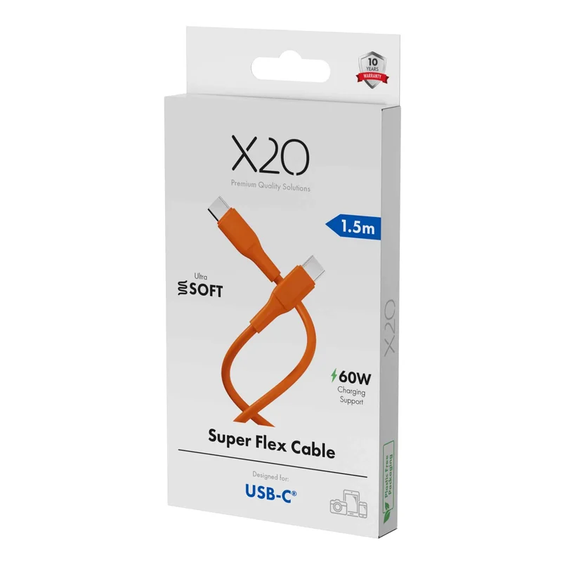 X2O SUPERFLEX 60W USB-C/C cable 1.5m Orange - 3401053