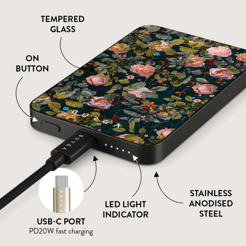 Burga Bloomy Garden - MagSafe Power Bank 5000 mAh Gunmetal - 4108396