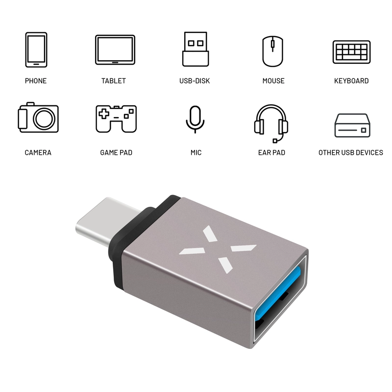 FIXED LINK USB-C Male to USB-A Female adapter Grey - 8011749