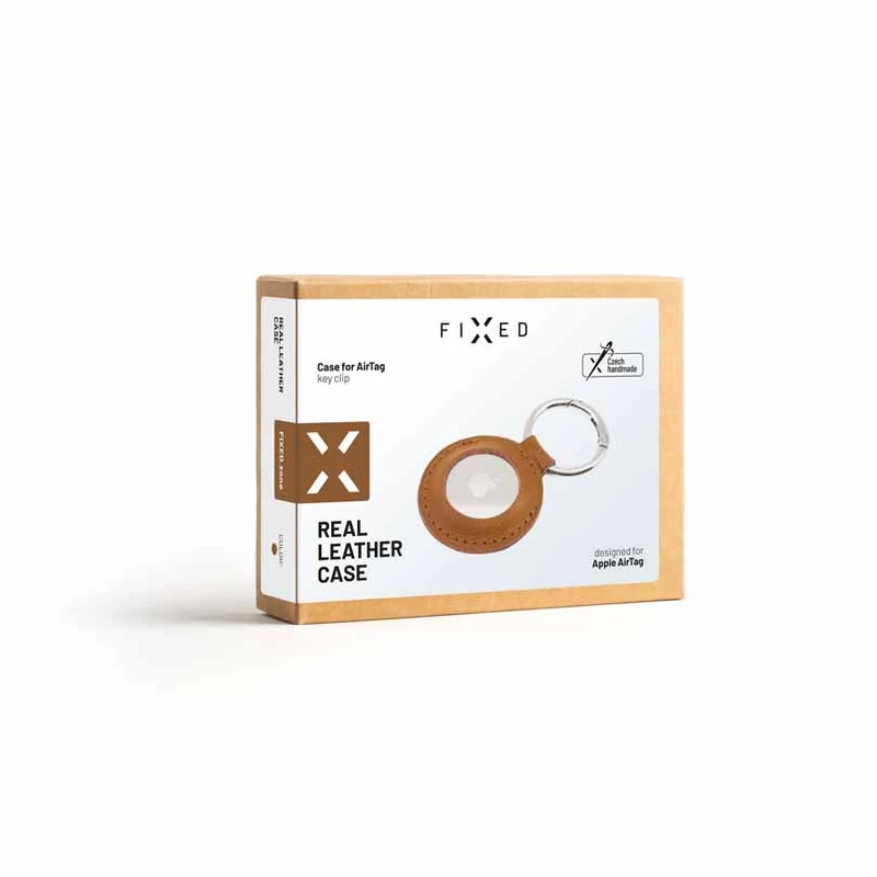 FIXED Real Leather Keychain Case for AirTag Brown - 8013169
