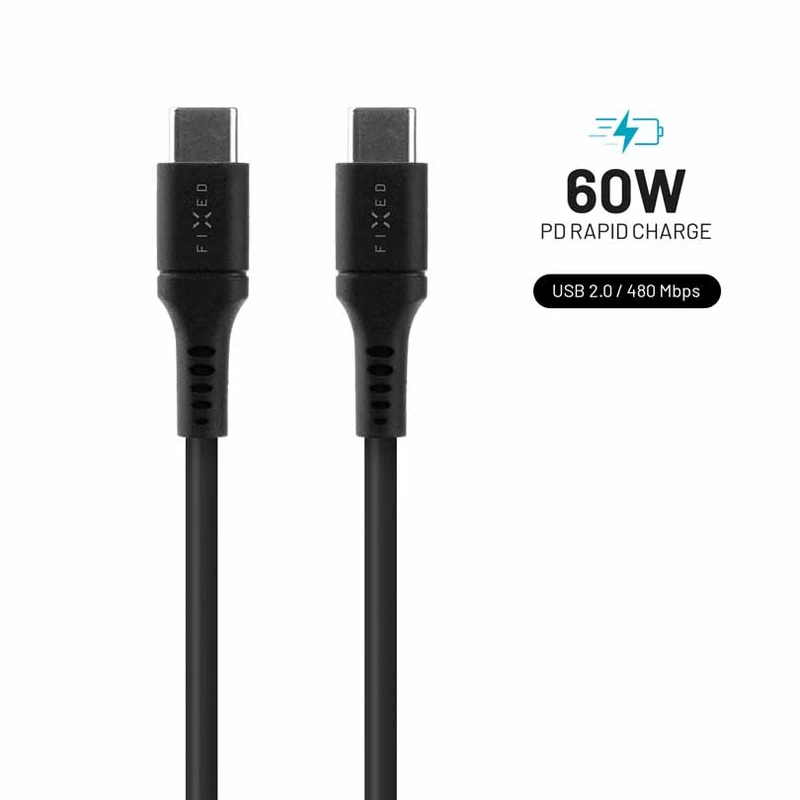 FIXED LIQUID Silicone cable 60W USB-C/C 2m Black - 8014729