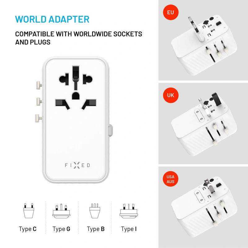 FIXED Travel Charger USB-C/-A 120W EU/UK/USA/AUS White - 8016120