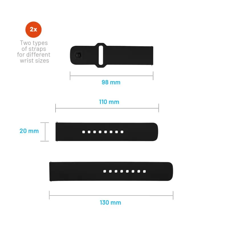 FIXED Silicone Strap Smartwatch Universal 20 mm Black - 8016122