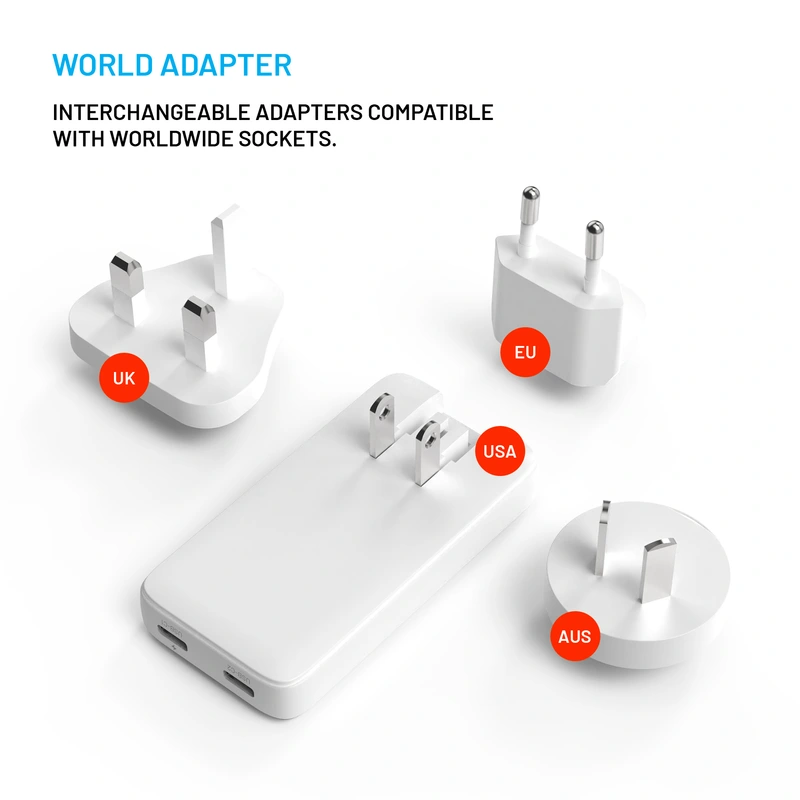 FIXED Slim Travel Charger 2x USB-C 45W EU/UK/USA/AUS White - 8016583