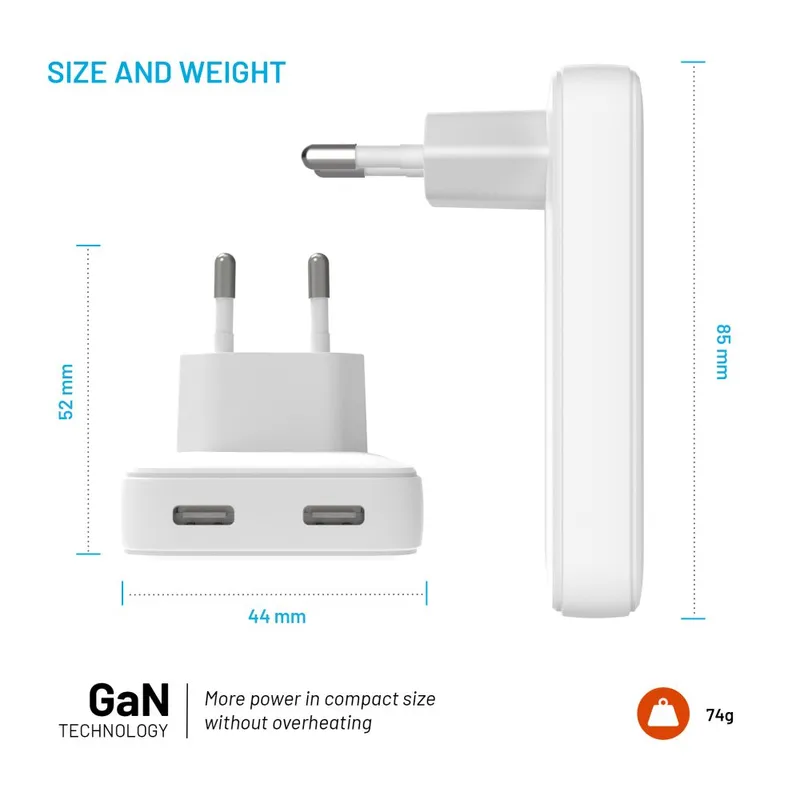 FIXED Slim GaN 90 Super Fast 2x USB-C charger 45W White - 8016584