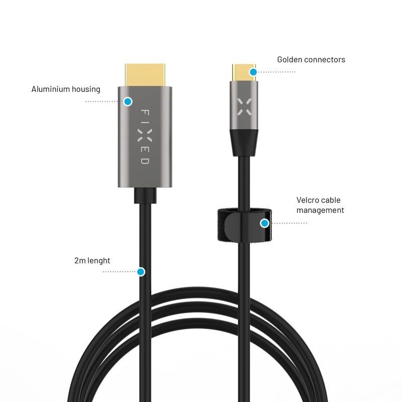 FIXED USB-C to HDMI 4K/60 Hz USB 3.1 Gen2 cable 2m Black - 8017462