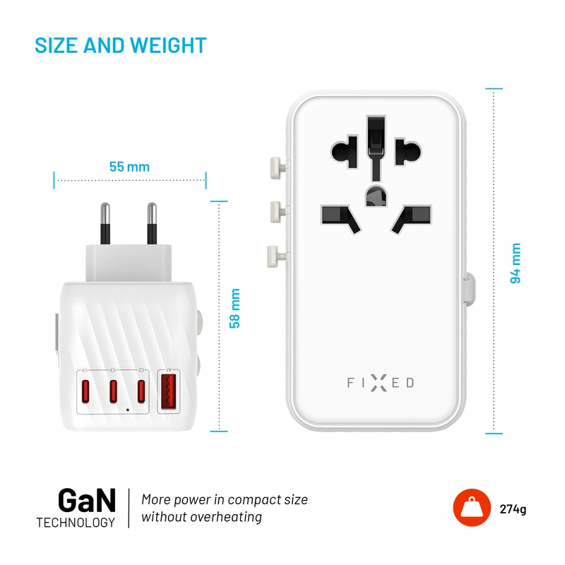 FIXED Travel Charger USB-C/-A 85W EU/UK/USA/AUS White - 8017695