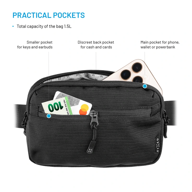 FIXED Waist Pouch with Pockets Camino Belt Black - 8018000