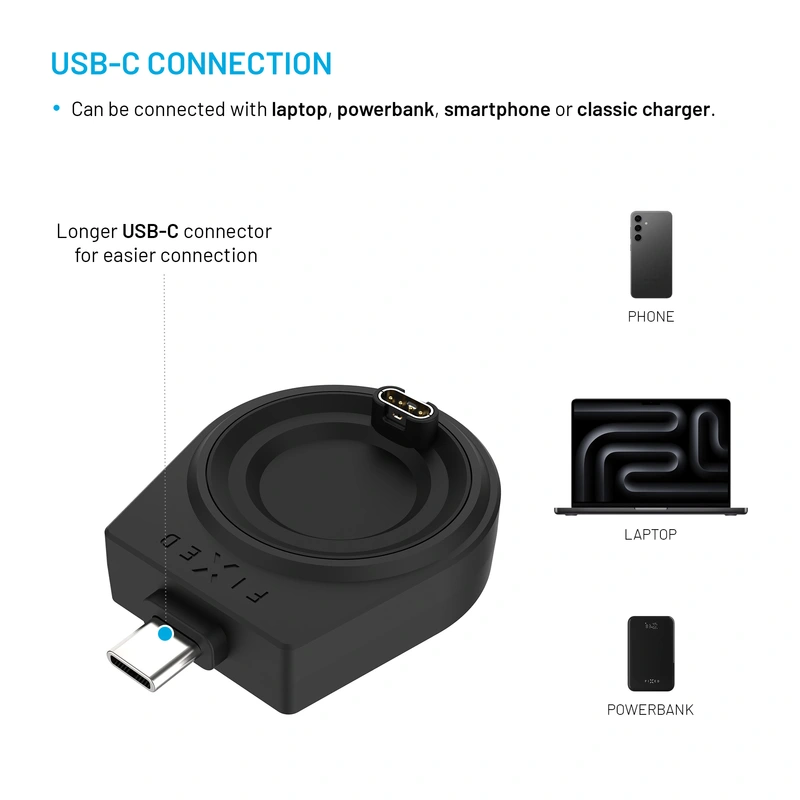 FIXED Wireless USB-C charger for Garmin Watch Black - 8018108