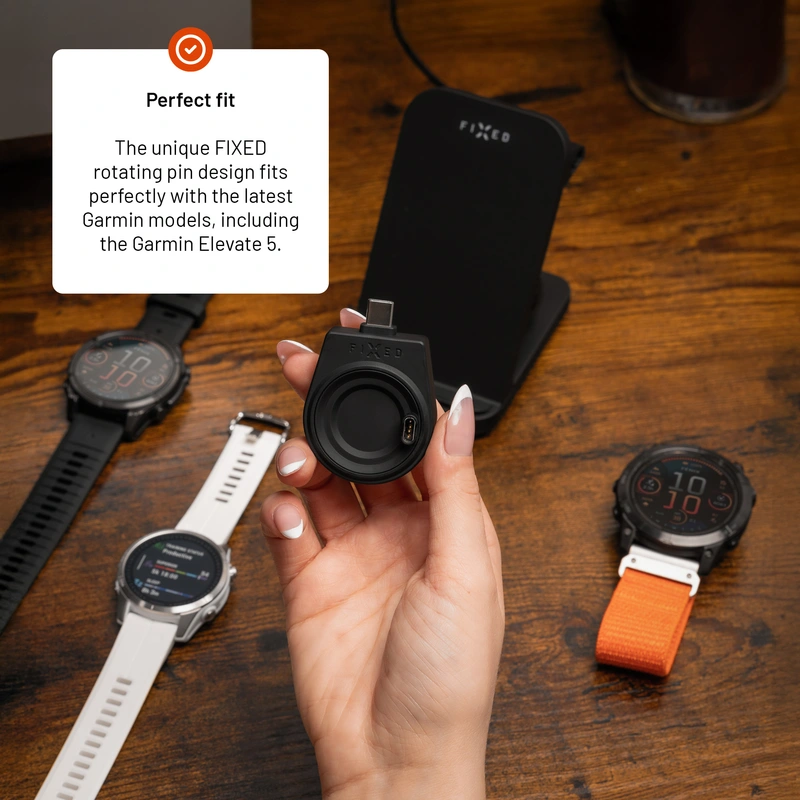 FIXED Wireless USB-C charger for Garmin Watch Black - 8018108