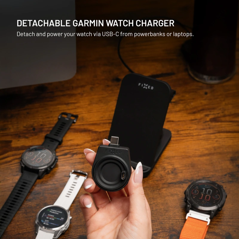 FIXED 3in1 Wireless Charging station designed for Garmin Watch Black - 8018109
