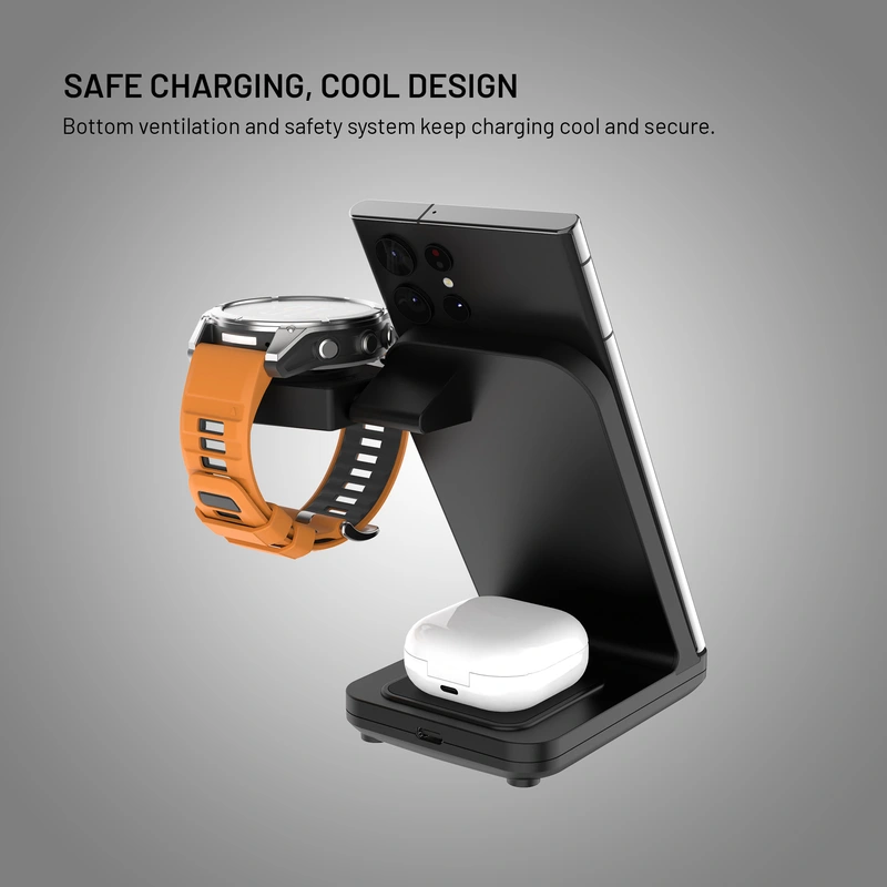 FIXED 3in1 Wireless Charging station designed for Garmin Watch Black - 8018109
