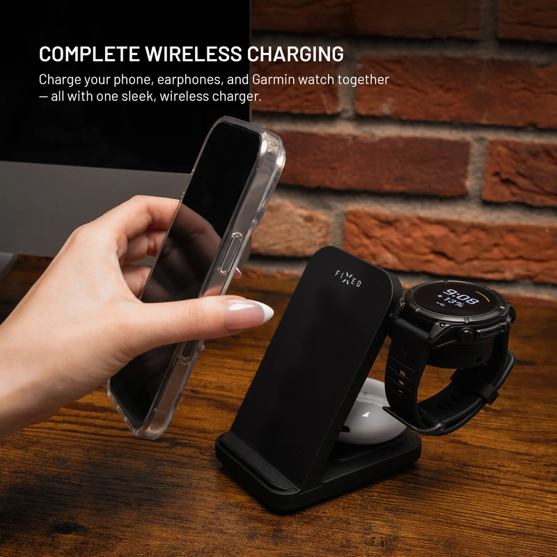 FIXED 3in1 Wireless Charging station designed for Garmin Watch Black - 8018109