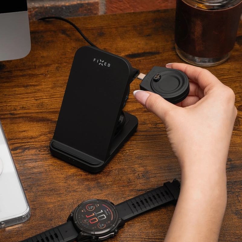 FIXED 3in1 Wireless Charging station designed for Garmin Watch Black - 8018109