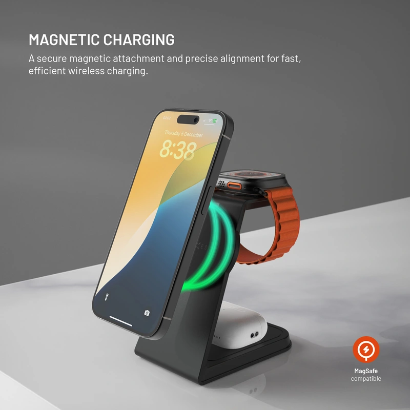 FIXED 3in1 Mag ALU Qi2 Wireless Charging station Black - 8018212