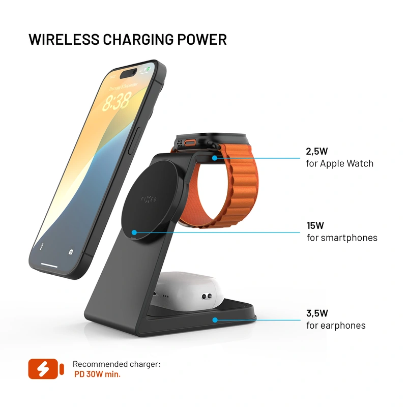 FIXED 3in1 Mag ALU Qi2 Wireless Charging station Black - 8018212