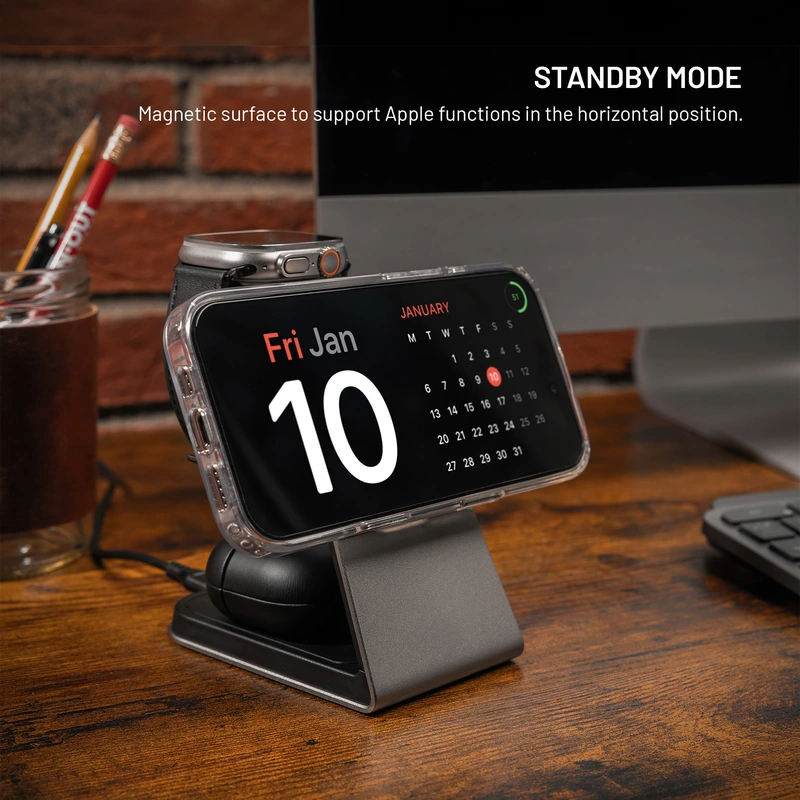 FIXED 3in1 Mag ALU Qi2 Wireless Charging station Titanium - 8018213