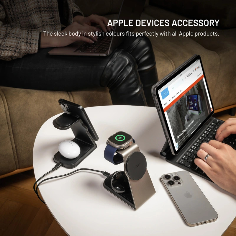 FIXED 3in1 Mag ALU Qi2 Wireless Charging station Titanium - 8018213