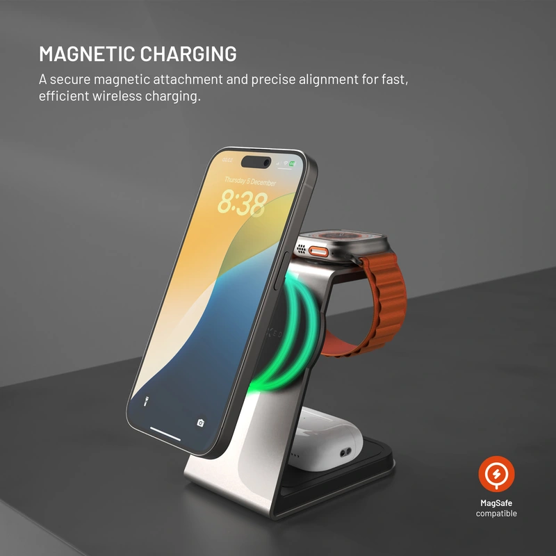 FIXED 3in1 Mag ALU Qi2 Wireless Charging station Titanium - 8018213