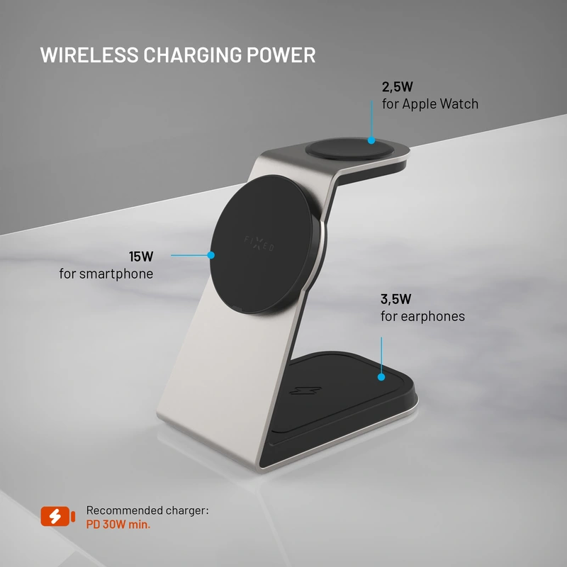 FIXED 3in1 Mag ALU Qi2 Wireless Charging station Titanium - 8018213