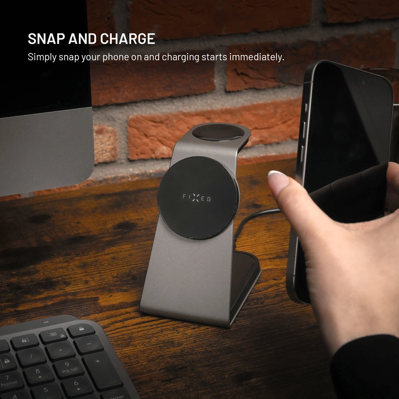 FIXED 3in1 Mag ALU Qi2 Wireless Charging station Titanium - 8018213