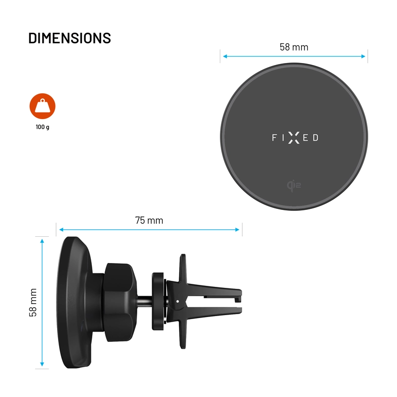 FIXED MagRound2 15W Airvent Car Mount Black - 8018352