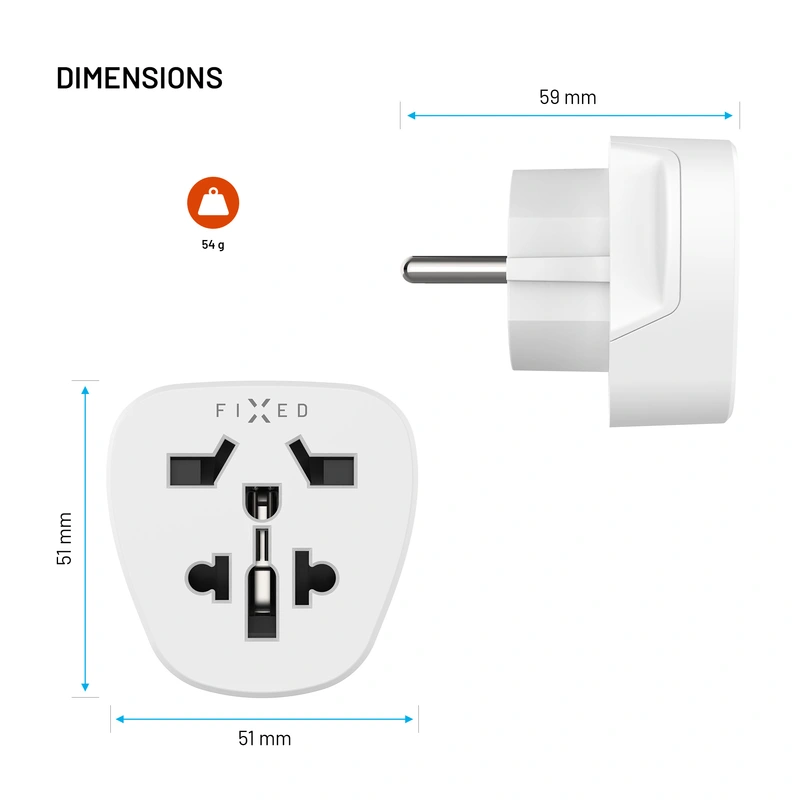 FIXED Travel Adapter Schuko EU/World White - 8018357