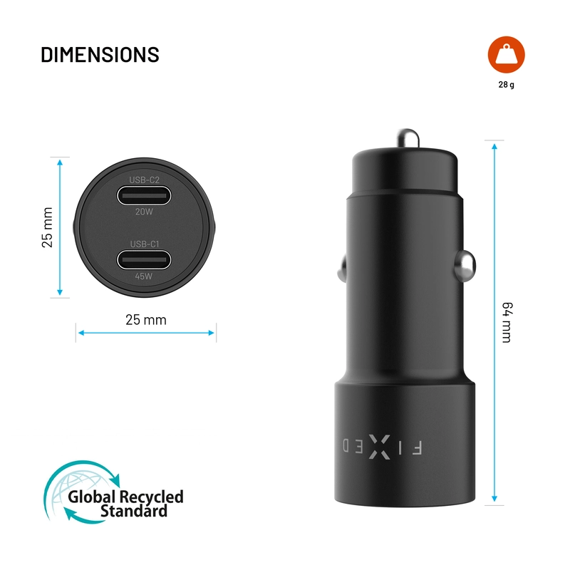 FIXED Super Fast Dual USB-C Car Charger 65W Black - 8018550